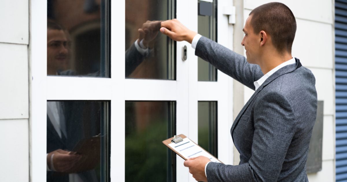 Debt collector knocking on window