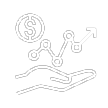 White icon showing a hand holding a graph with rising trend line and a dollar sign, representing financial growth or investment.