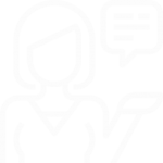 Outline of a woman with short hair, holding one hand up, and a speech bubble with lines indicating text, on a plain background.